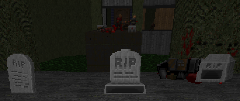 Screenshot of Doom II level "Circle of Death" with gravestones